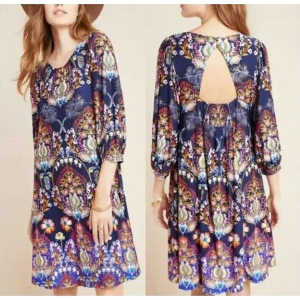 Anthropologie MAEVE Dress S Small Floral Backless Smocked New